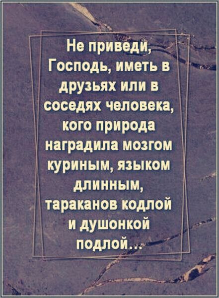 _ Не приводи Господь иметь в 5 друзьях или в соседях человека кого природа Н наградила мозгом куриным языком длинным тараканов кодЛОЙ и душоикой подруги