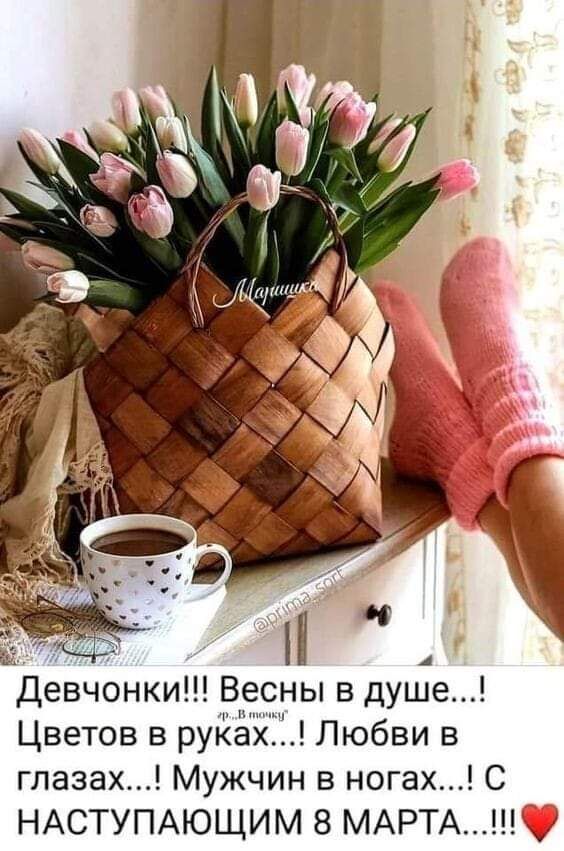 Девчонки Весны в душе Цветов в руіЁёЁЁЁЁА Любви в глазах Мужчин в ногах С НАСТУПАЮЩИМ 8 МАРТАН