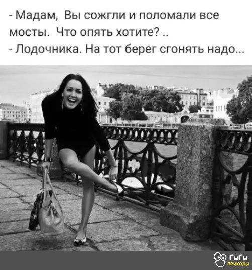 Мадам Вы сожгли и поломали все мосты Что опять хотите Подочника На тот берег онять надо