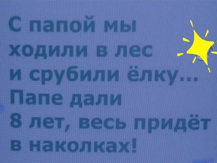 С папой мы ходили в лес и срубили ёлку Папе дали 358 лет весь придёт в наколках