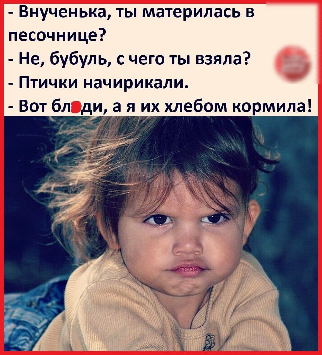 Внученька ты материлась в песочнице Не бубуль с чего ты взяла Птички начирикали Вот блоди а я их хлебом кормила