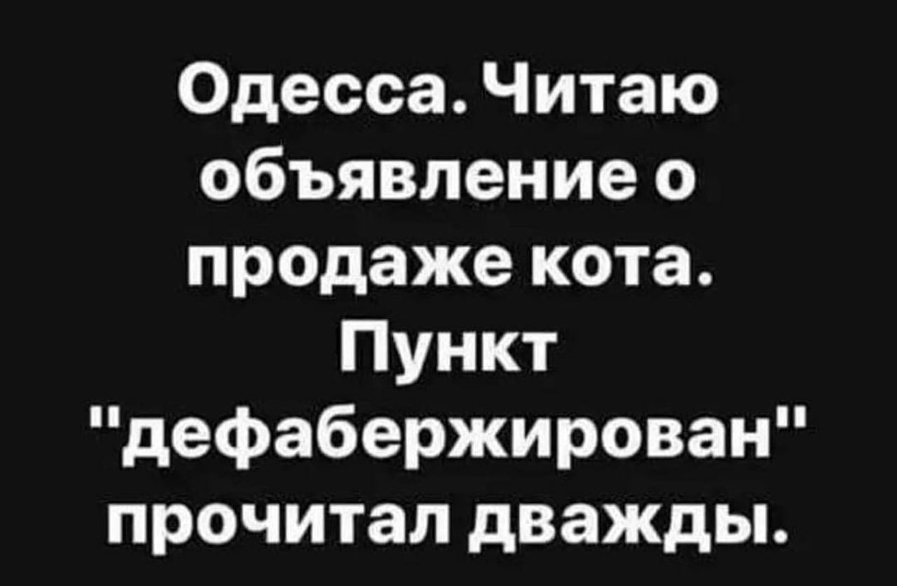 Одесса Читаю объявление о продаже кота Пункт дефабержирован прочитал дважды