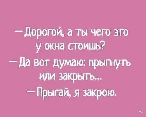 Дорогой а ты чего это у окна стоишь дд вот думаю прытуть или закрыть Прыгай я закрою