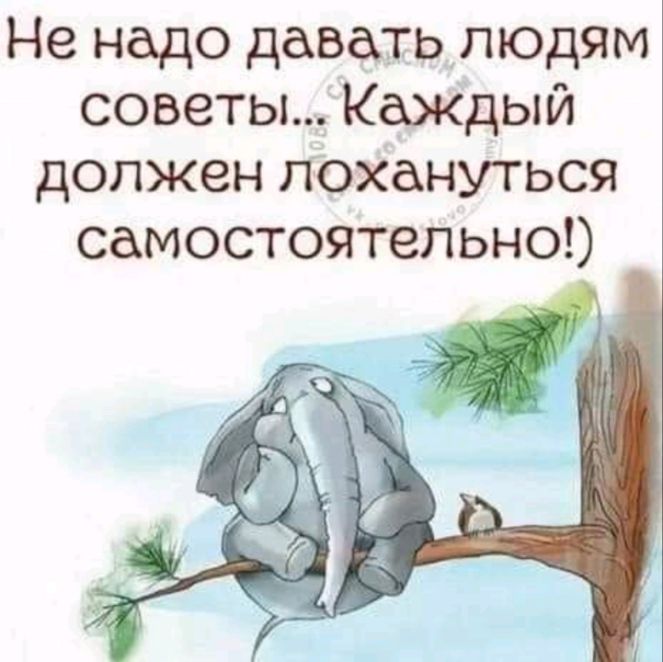 Не надо давать людям советы Кшдый должен похануться самостоятельно