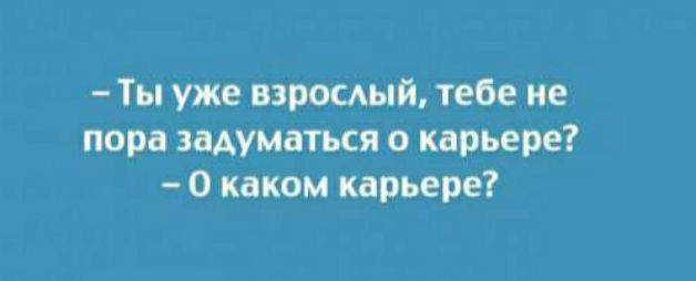 Ты уже взромый тебе не пора задуматься о карьере О каком карьере
