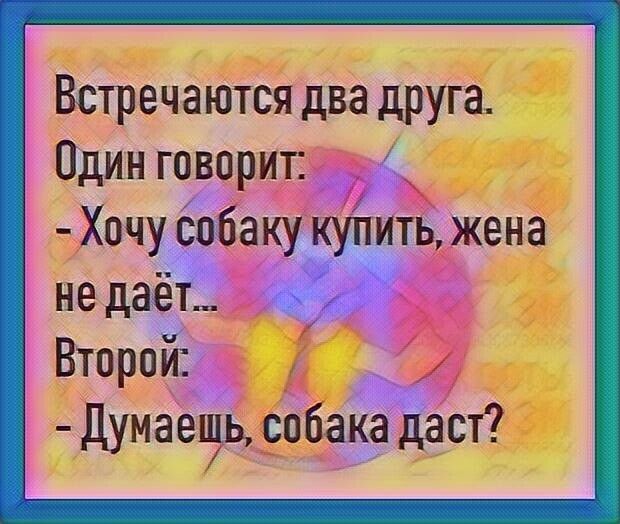 Встречаются два друга Один говорит Хочу собаку купить жена не даёт Второй Думаешь собака даст