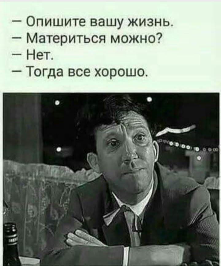 Опишите вашу жизнь Материться можно Нет Тогда все хорошо