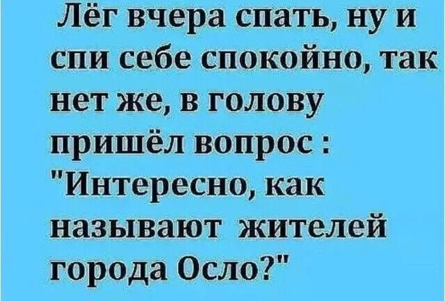 Лёг вчера спать ну и спи себе спокойно так нет же в голову пришёл вопрос Интересно как называют жителей города Осло