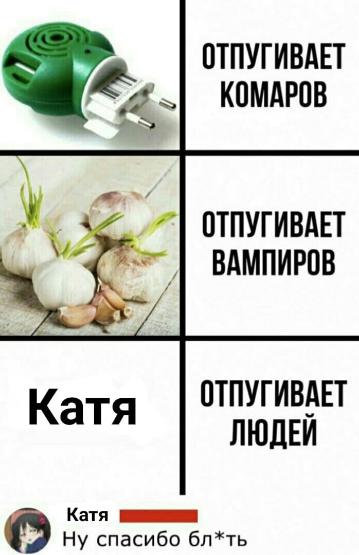 ОТПУГИВАЕТ КПМАРПВ отпугивднт вдмпиров ОТПУГИВАЕТ ЛЮДЕИ Катя _ Ну спасибо блть