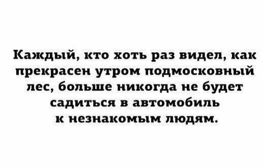 Каждый кто хоть раз видел как прекрасен утром подмосковный пес больше никогда не будет садиться в автомобиль незнакомым людям