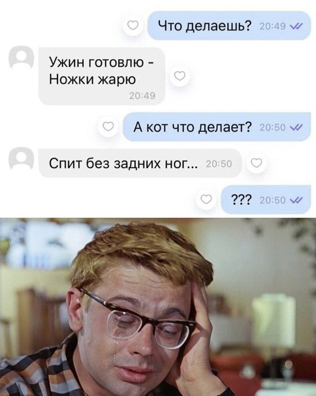 Что делаешь? Ужин готовлю - Ножки жарю. А кот что делает? Спит без задних ног... ???