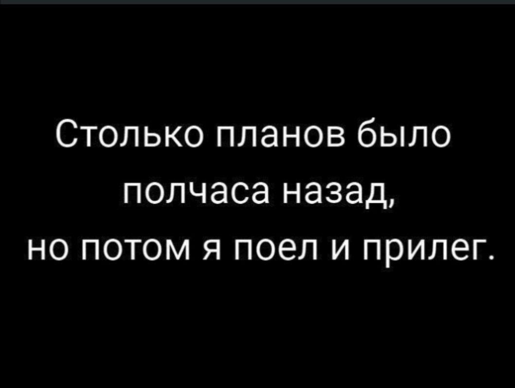 Столько планов было полчаса назад но потом я поел и прилег