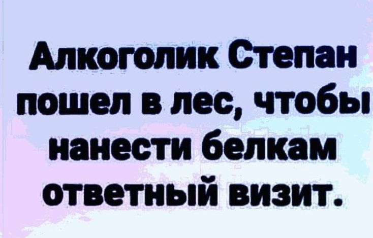 Алкоголик Степан пошел в лес чтобы кенеши белком ответный визит