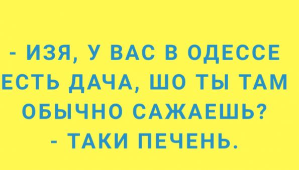 ИЗЯ У ВАС В ОДЕССЕ ЕСТЬ дАЧА ШО ТЫ ТАМ ОБЫЧНО САЖАЕШЬ ТАКИ ПЕЧЕНЬ
