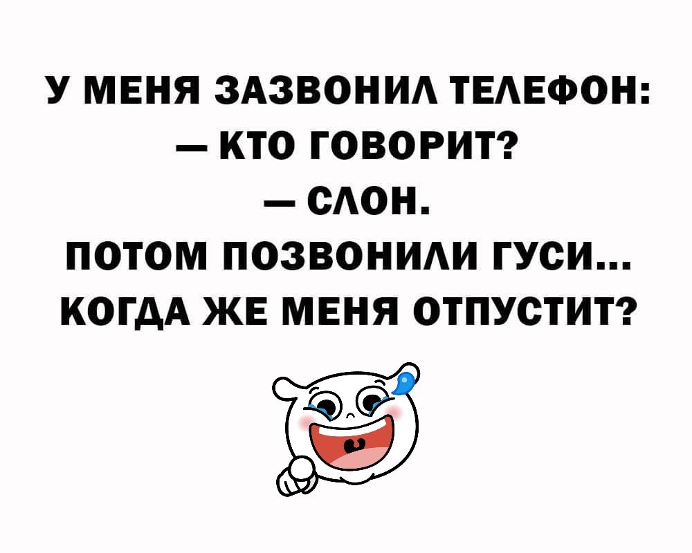 У МЕНЯ ЗАЗВОНИА ТЕАЕФОН КТО ГОВОРИТ САОН ПОТОМ ПОЗВОНИАИ ГУСИ КОГДА ЖЕ МЕНЯ ОТПУСТИТ Ё 61