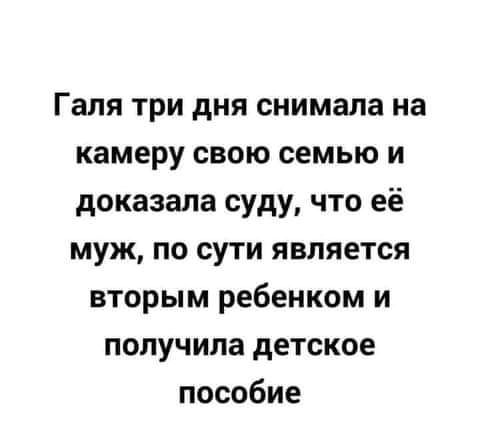 Галя три дня снимала на камеру свою семью и доказала суду что её муж по сути является вторым ребенком и получила детское пособие