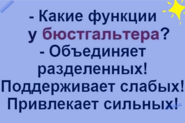 Какие функции у бюстгальтера Объединяет разделенных Поддерживает слабых Привлекает сильных