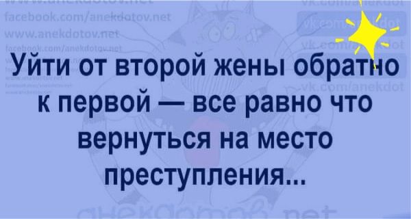 Уйти от второй жены обраіо к первой все равно что вернуться на место преступления