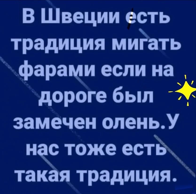 В Швеции есть традиция митать фарами если на дороге был замечен олень У нас тоже ест такая традиция