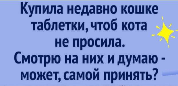 Купила недавно кошке таблетки чтоб кота_ не просила Смотрю на них и думаю может самой принять