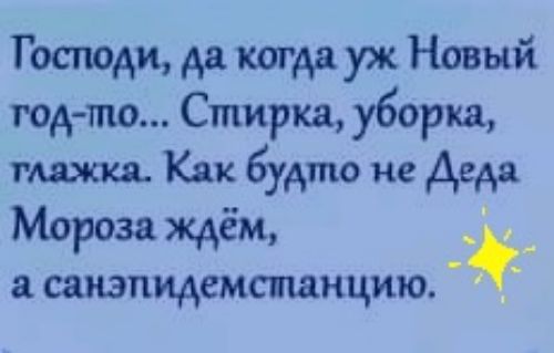 Господи дэ когда уж Новый год то Стирка уборка мяжкя Как будто не Деда Мороза щёт а сапэпидемспанцию