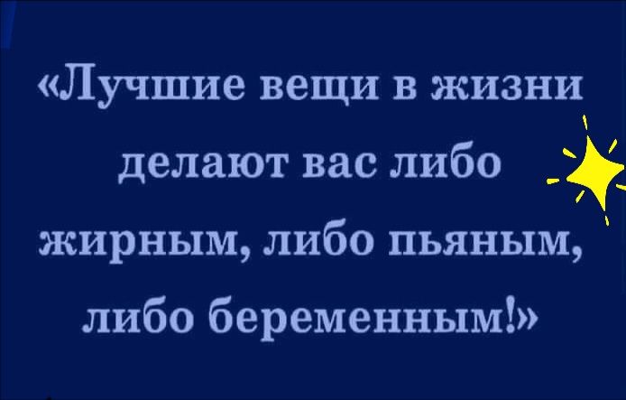 Лучшие вещи в жизни делают вас либо жирным либо пьяным либо беременным