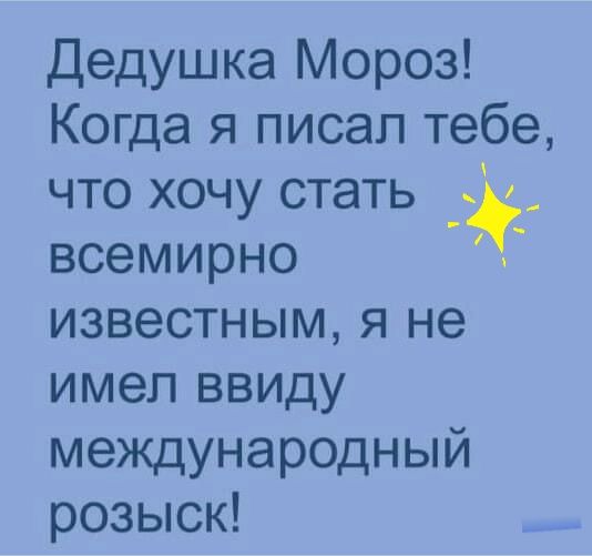Дедушка Мороз Когда я писал тебе что хочу стать всемирно известным я не имел ввиду международный розыск