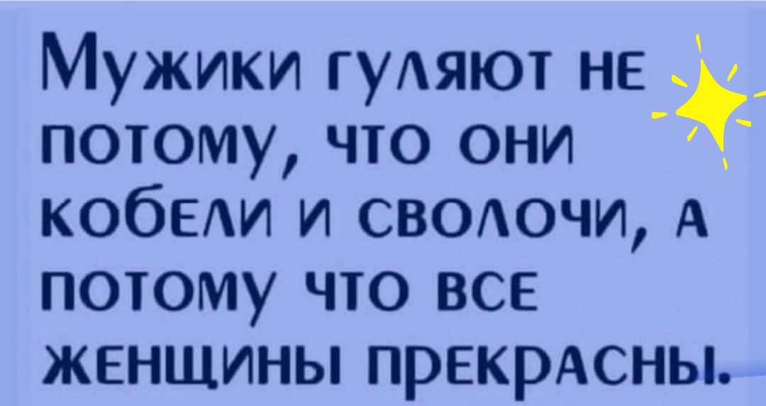 Мужики гудяют не потому что они КОбЕАИ и свохючи А потому что все женщины прекрАсны