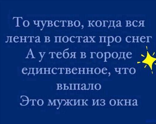 То чувство когда вся лента в постах про снег А у тебя в городе единственное что выпало Это мужик из окна