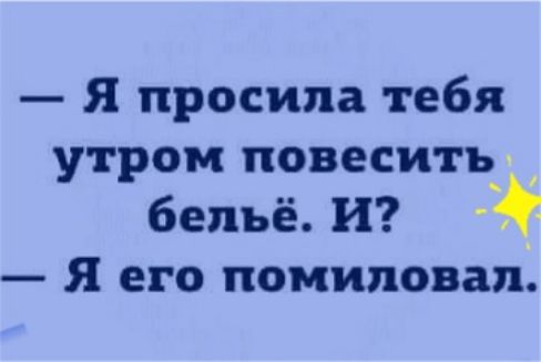 Я просила тебя утром повесить _ бельё И Я его помиловал