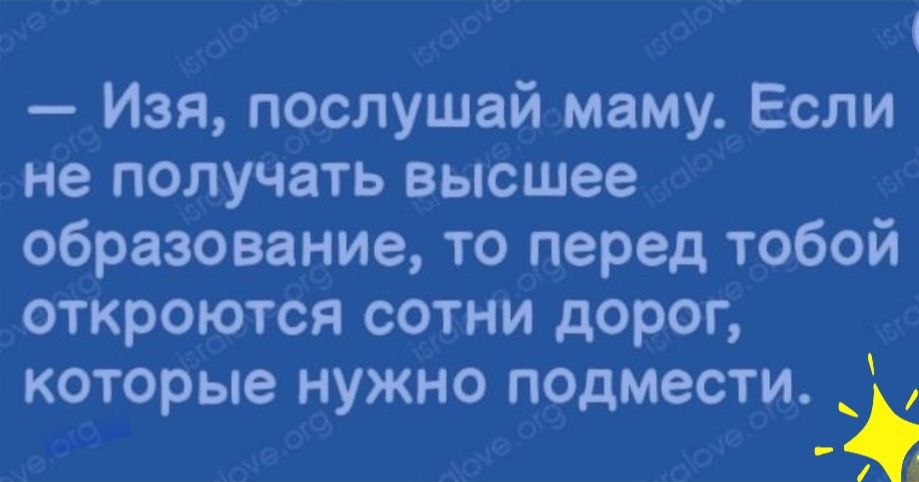 Изя послушай маму Если не получать высшее образование то перед тобой откроются сотни дорог которые нужно подмести