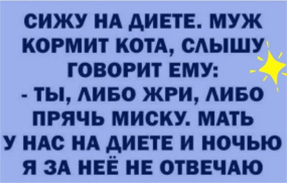 СИЖУ НА АИЕТЕ МУЖ КОРМИТ КОТА САЫШУ ГОВОРИТ ЕМУ ТЫ АИБО ЖРИ АИБО ПРЯЧЬ МИСКУ МАТЬ У НАС НА АИЕТЕ И НОЧЬЮ Я ЗА НЕЁ НЕ ОТВЕЧАЮ