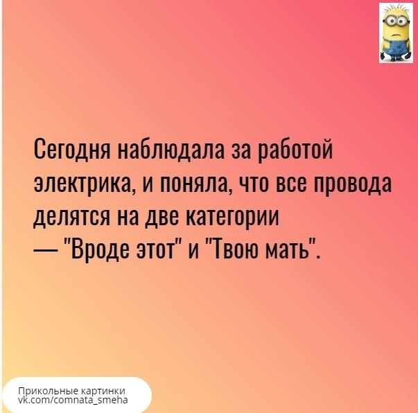 Сегодня наблюдала за работой электрика и поняла что все провода делятся на две категории Вроде этот и Твою мать Прикольные картинки уккотсотпаа_зтена