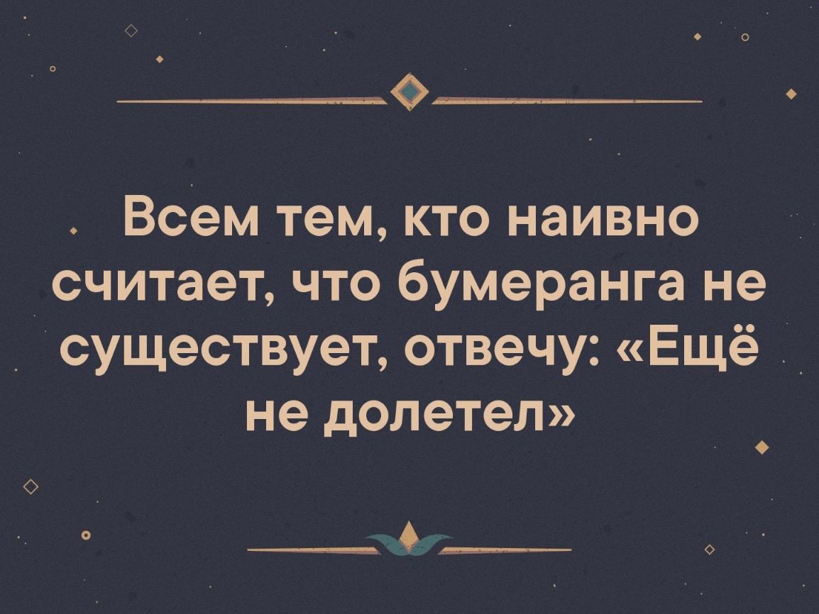 Вы не верите в принцип бумеранга не переживайте не долетел еще картинка