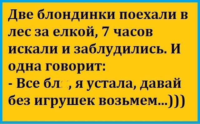 две блондинки поехали в лес за елкой 7 часов писали и заблудились одна говорит Все бы я устала 31 без игрушек возьмемп
