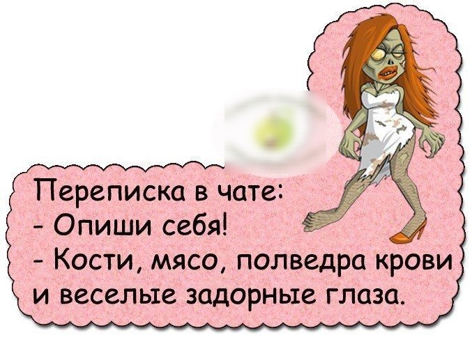 Переписка в чате Опиши себя Кости мясо полведра крови и веселью задорные глаза