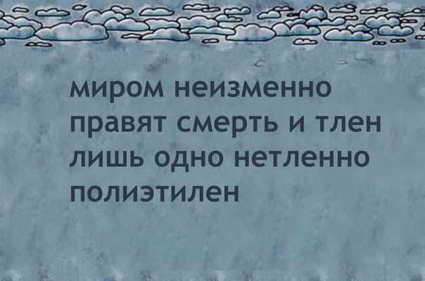 миром неизменно правят смерть и тлен лишь одно нетленно полиэтилен