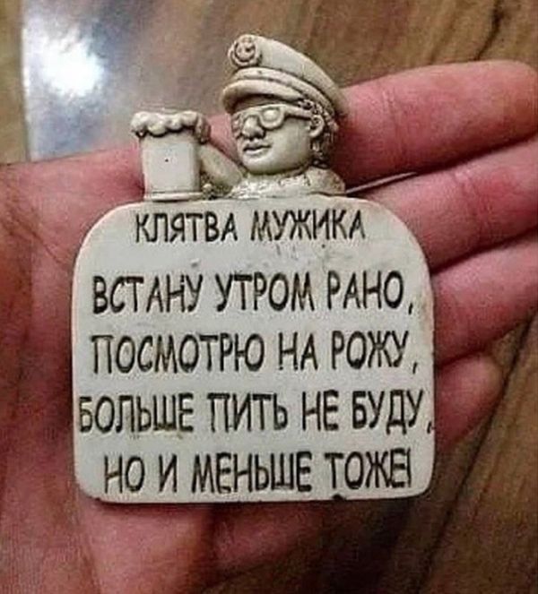 35 КЛЯТВА МУЖНКА ВСТАНУ УТРОМ РАНО ПОСМОТРЮ НА РОЖУ БОЛЬШЕ ПИТЬ НЕ БУДУ НО И МЕНЬШЕ ТОЖЕ