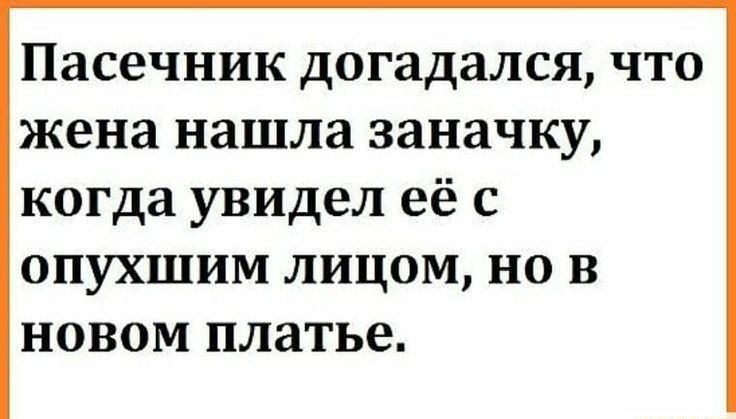Пасечник догадался что жена нашла заначку когда увидел её с опухшим лицом но в новом платье