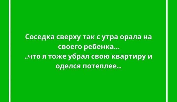 Соседка сверху так с утра орала на своего ребенка что я тоже убрал свою квартиру и оделся потеплее