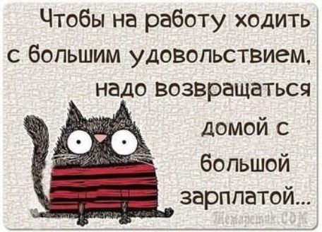 Чтобы на работу ходить с большим удовольствием надо возвращаться домой с большой зарплатой _ _ ___