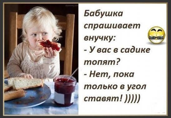 Бабушка спрашивает внучку У вас в садике топят Нет пока только в угол