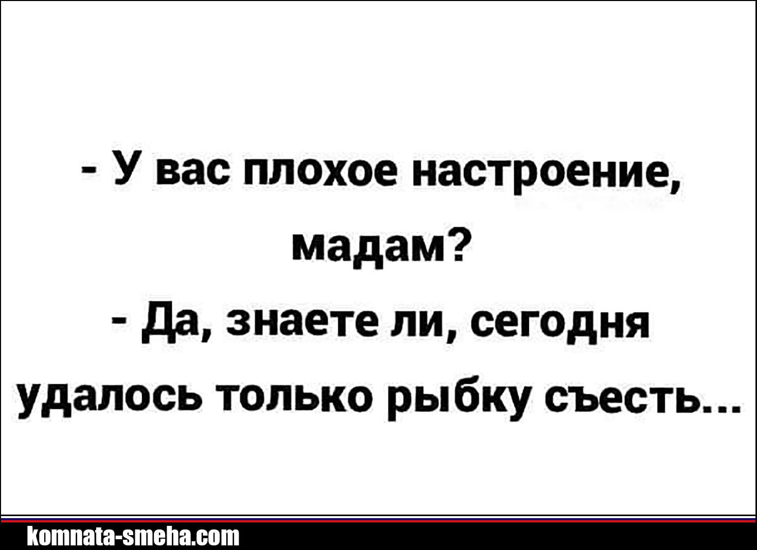 у вас плохое настроение, мадам?  Да, знаете ли, сегодня удалось только рыбку съесть...