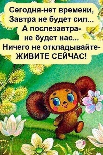 _ Сегодня нет времени Завтра не будет сил А послезавтра не будет нас Ничего не откладывайте ЖИВИТЕ СЕЙЧАС
