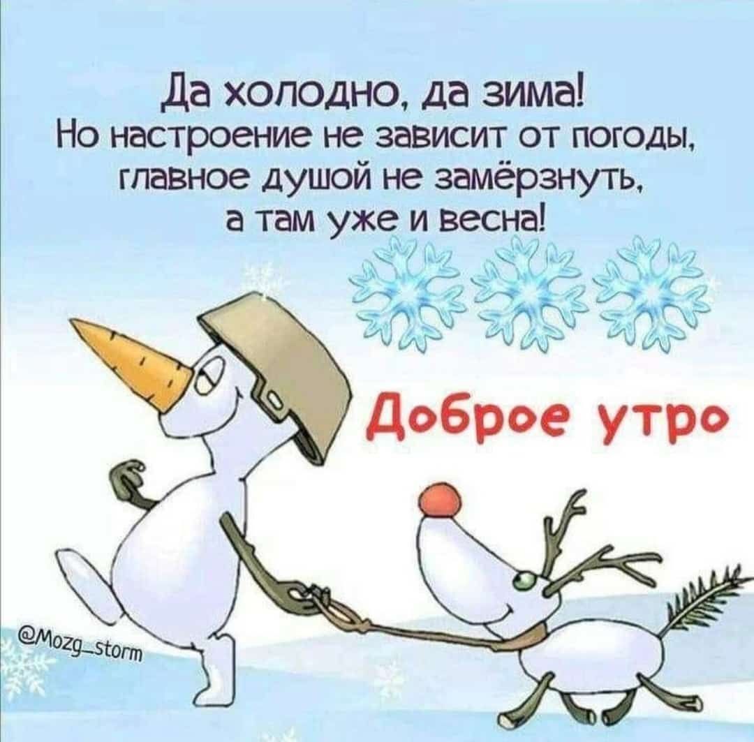 да холодно да зима НО настроение не зависит ОТ ПОГОДЫ главное душой не замёрзнуть а там уже и весна А Доброе утро