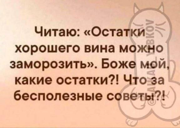 Читаю Остатки хорошего вина можно заморозить Боже мой какие остатки Что за бесполезные советы