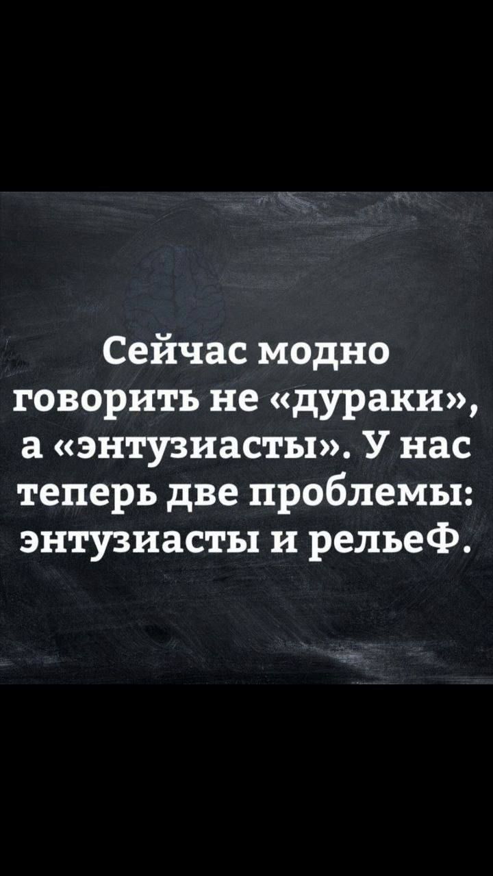 Сейчас модно говорить не дураки а энтиасты У нас теперь две проблемы энтузиасты и рельеф