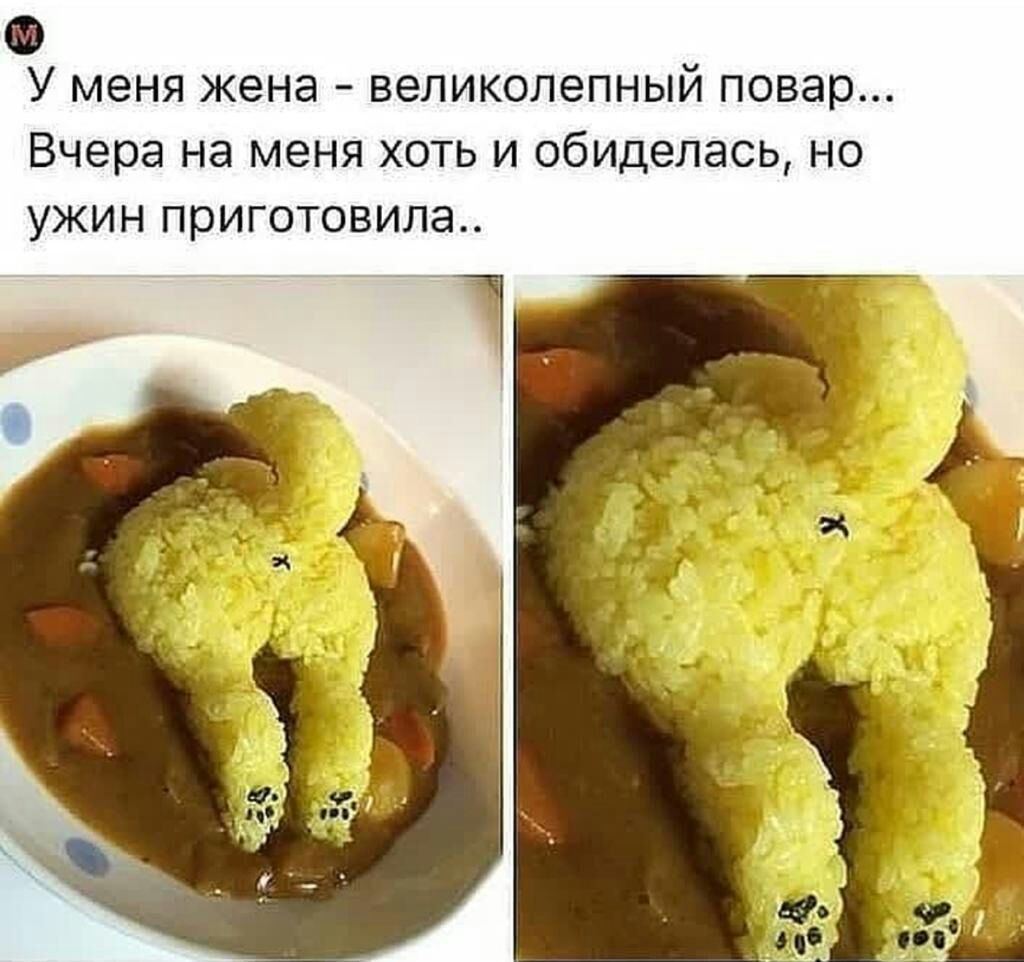 Ф У меня жена великолепный повар вчера на меня ХОТЬ И обиделась НО ужин приготовила