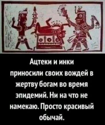 Ацтеки и инки приносили своих вождей в жертву богам во время эпидемий Ни на что не иамекаю Просто кратный обычай