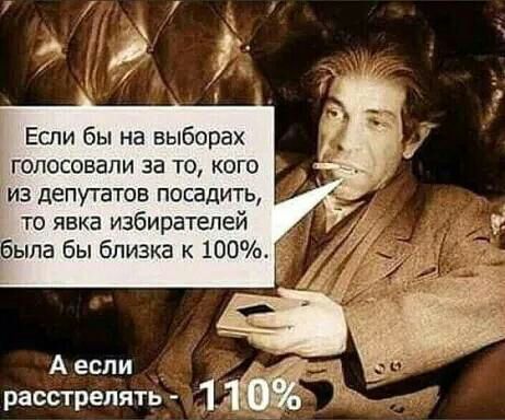 Если бы на выборах голосовали за те кого из депутатов посадить то явка избирателей А если расстрелять 1